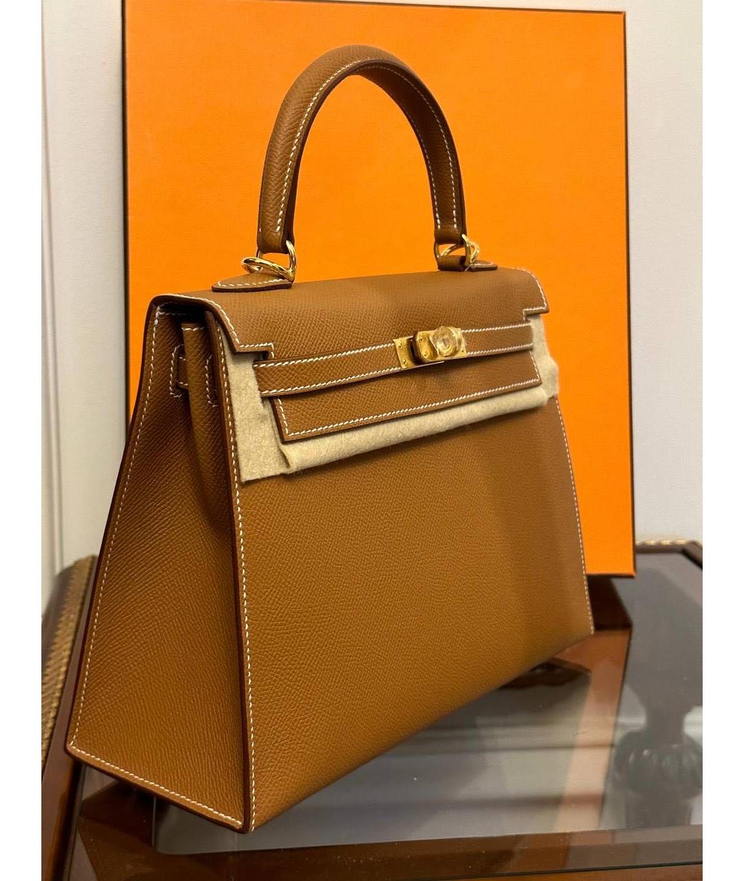 HERMES PRE-OWNED Коричневая кожаная сумка с короткими ручками, фото 3