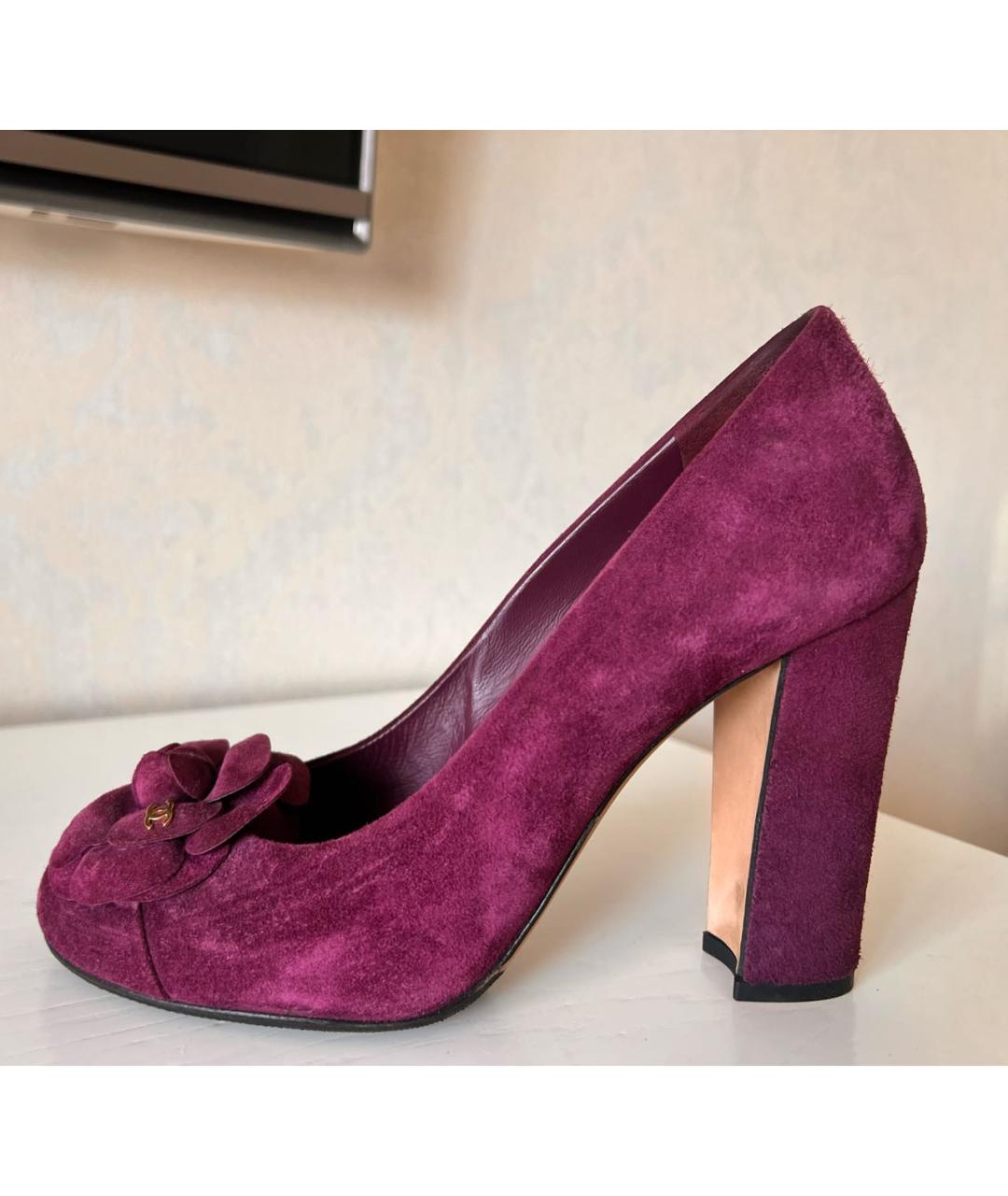 CHANEL PRE-OWNED Фиолетовые замшевые туфли, фото 6