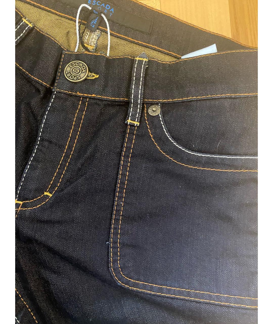 ESCADA Темно-синие хлопко-полиэстеровые джинсы слим, фото 4