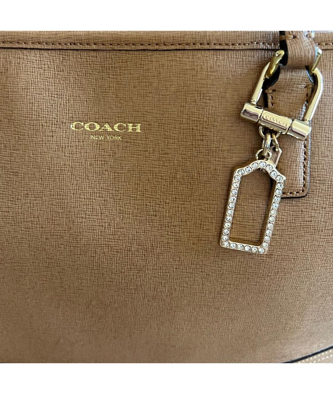 COACH Бежевая кожаная сумка тоут, фото 5