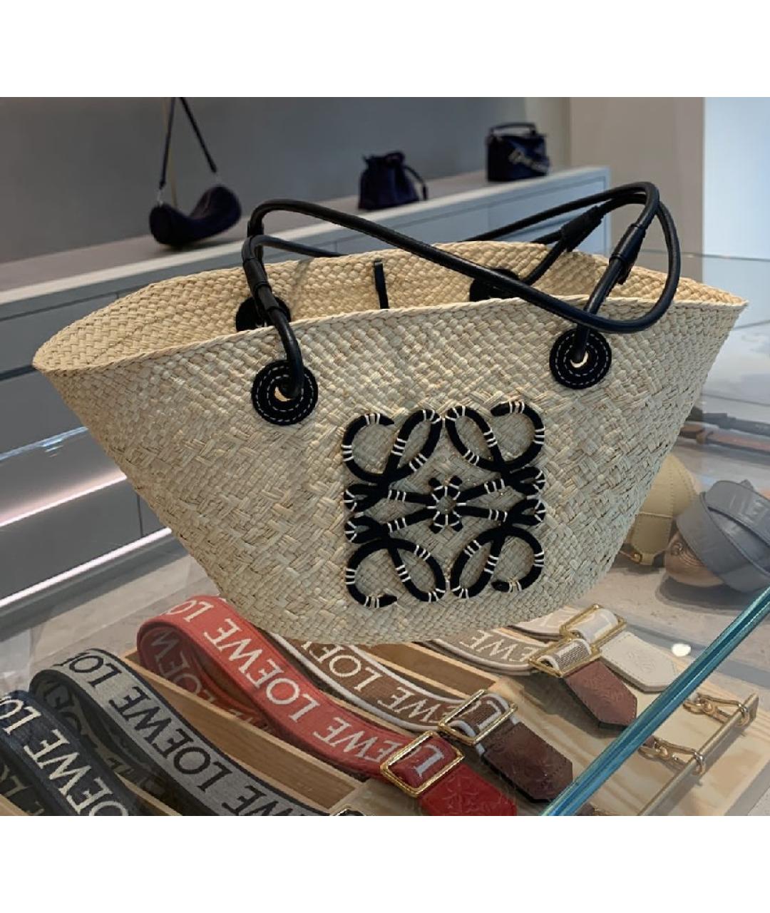 LOEWE Бежевая пелетеная пляжная сумка, фото 5