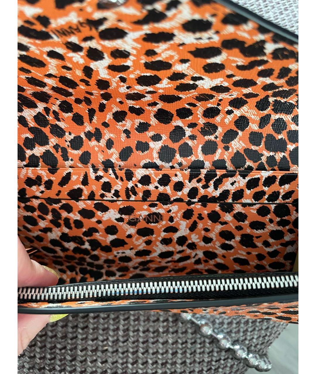 GANNI Оранжевая кожаная сумка с короткими ручками, фото 3