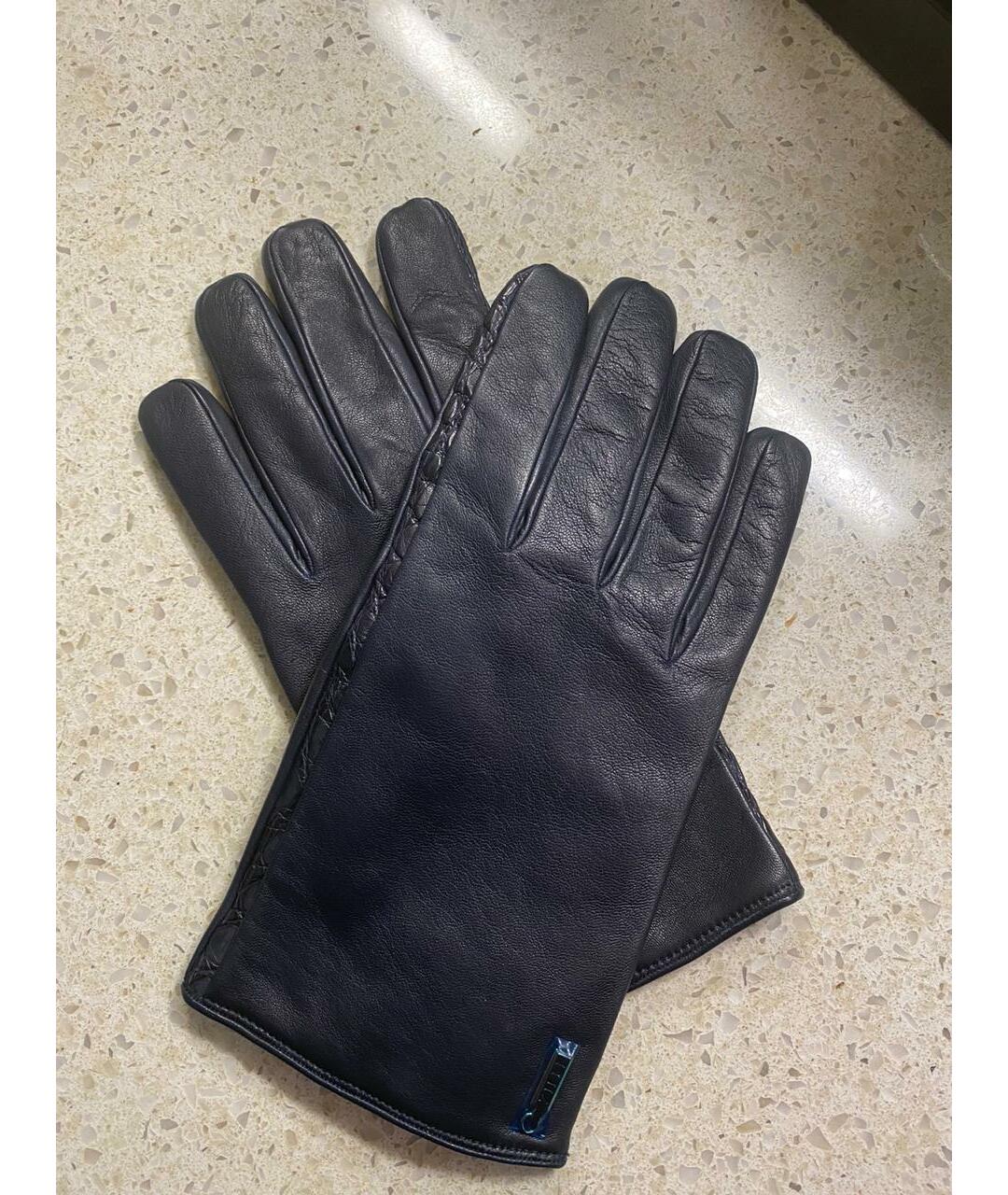 ZILLI Темно-синие кожаные перчатки, фото 3