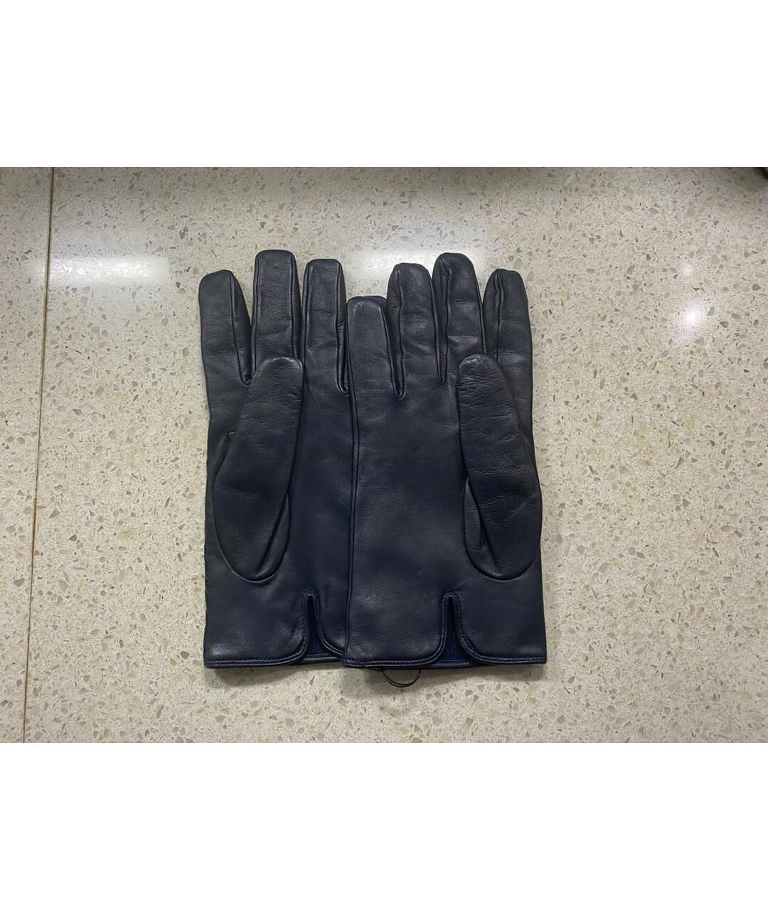 ZILLI Темно-синие кожаные перчатки, фото 4