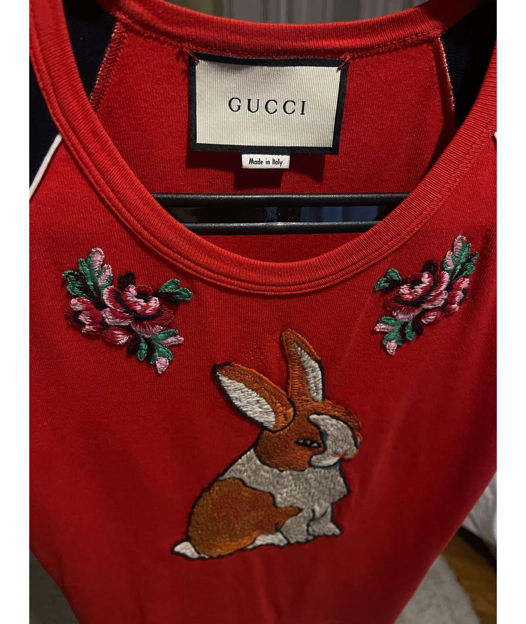 GUCCI Красная хлопковая футболка, фото 3