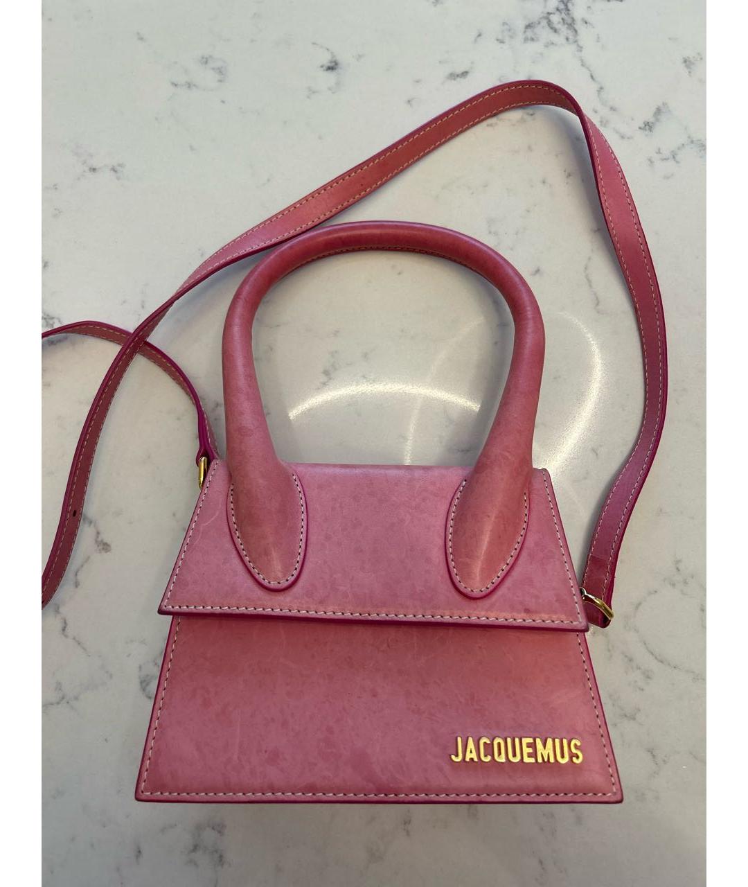 JACQUEMUS Розовая кожаная сумка с короткими ручками, фото 5