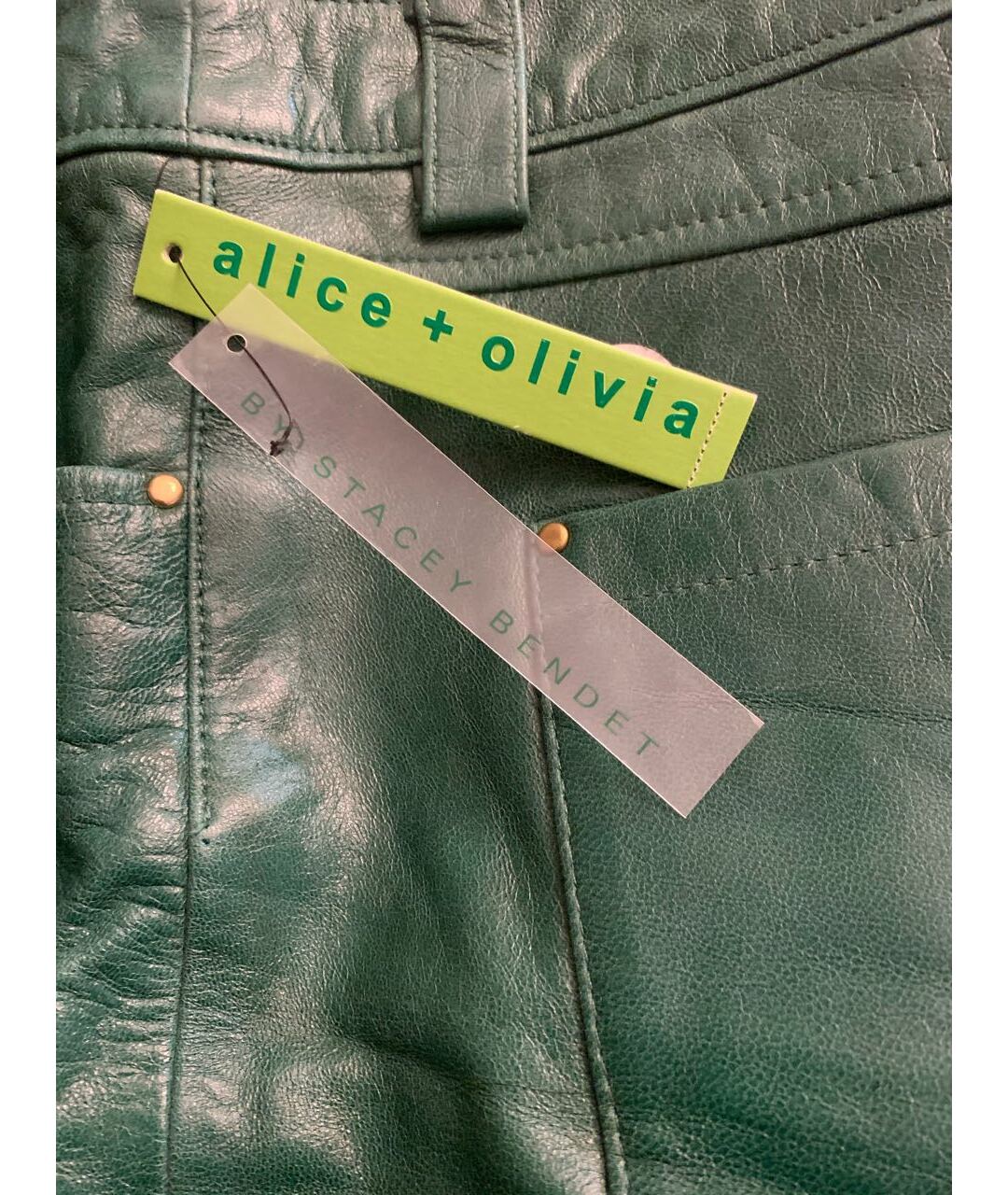 ALICE+OLIVIA Зеленая кожаная юбка мини, фото 6