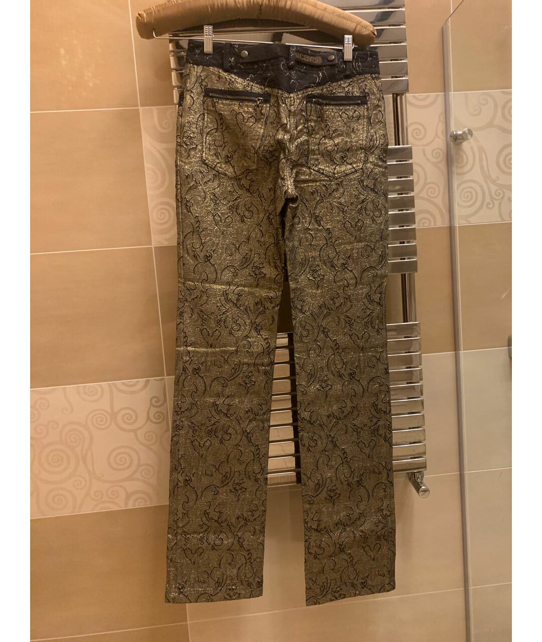 JUST CAVALLI Золотые хлопко-полиэстеровые прямые джинсы, фото 2
