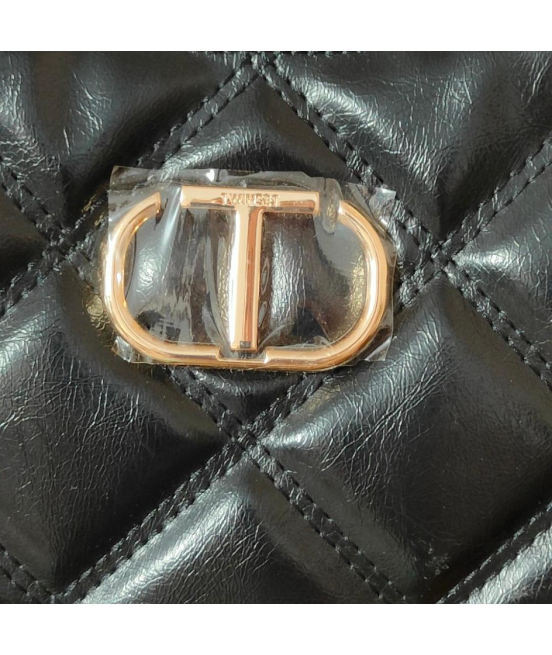 TWIN-SET Черная сумка с короткими ручками из искусственной кожи, фото 3