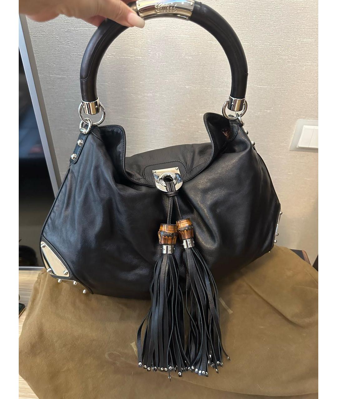 GUCCI Черная кожаная сумка с короткими ручками, фото 2