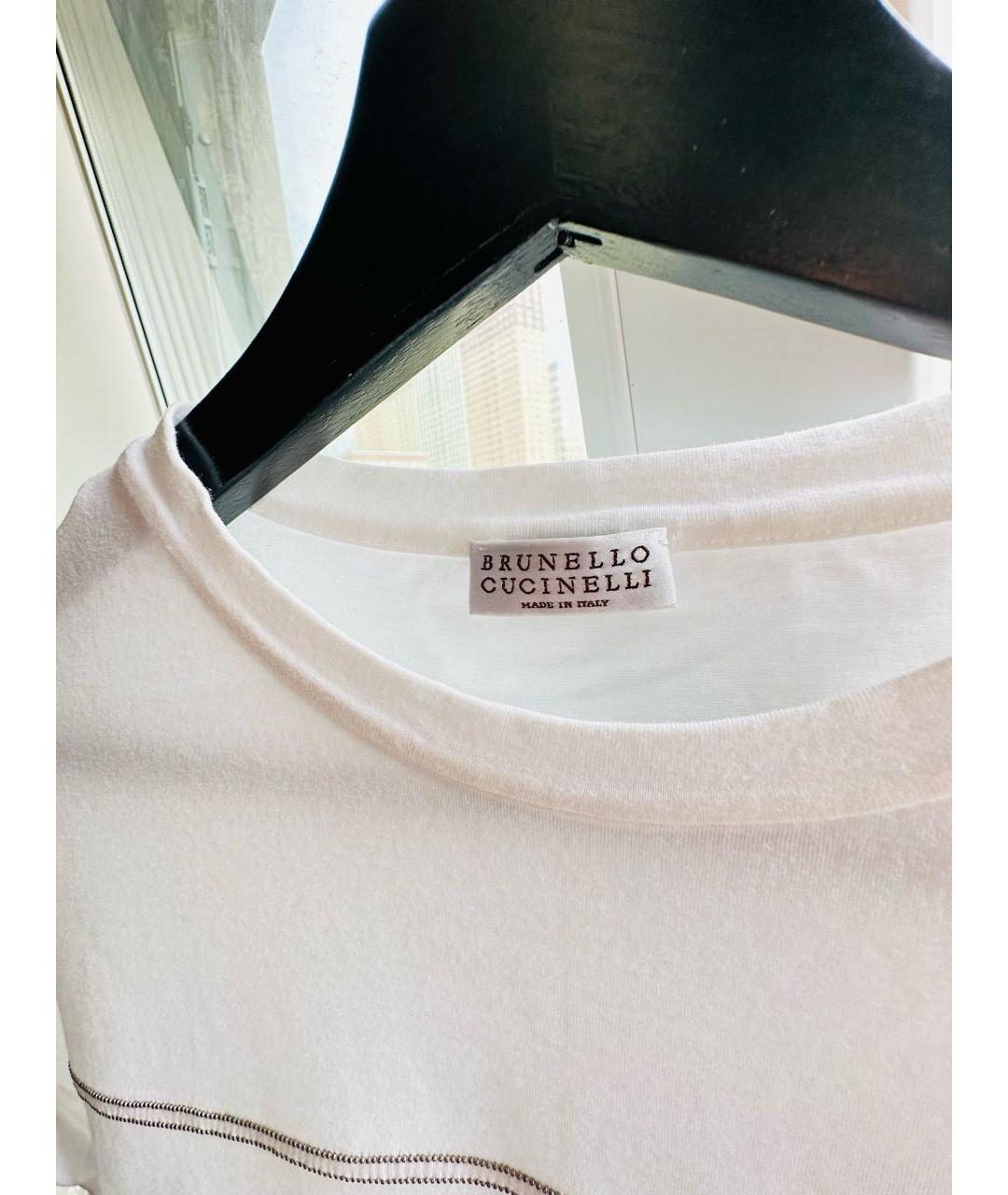 BRUNELLO CUCINELLI Белая хлопко-эластановая футболка, фото 3