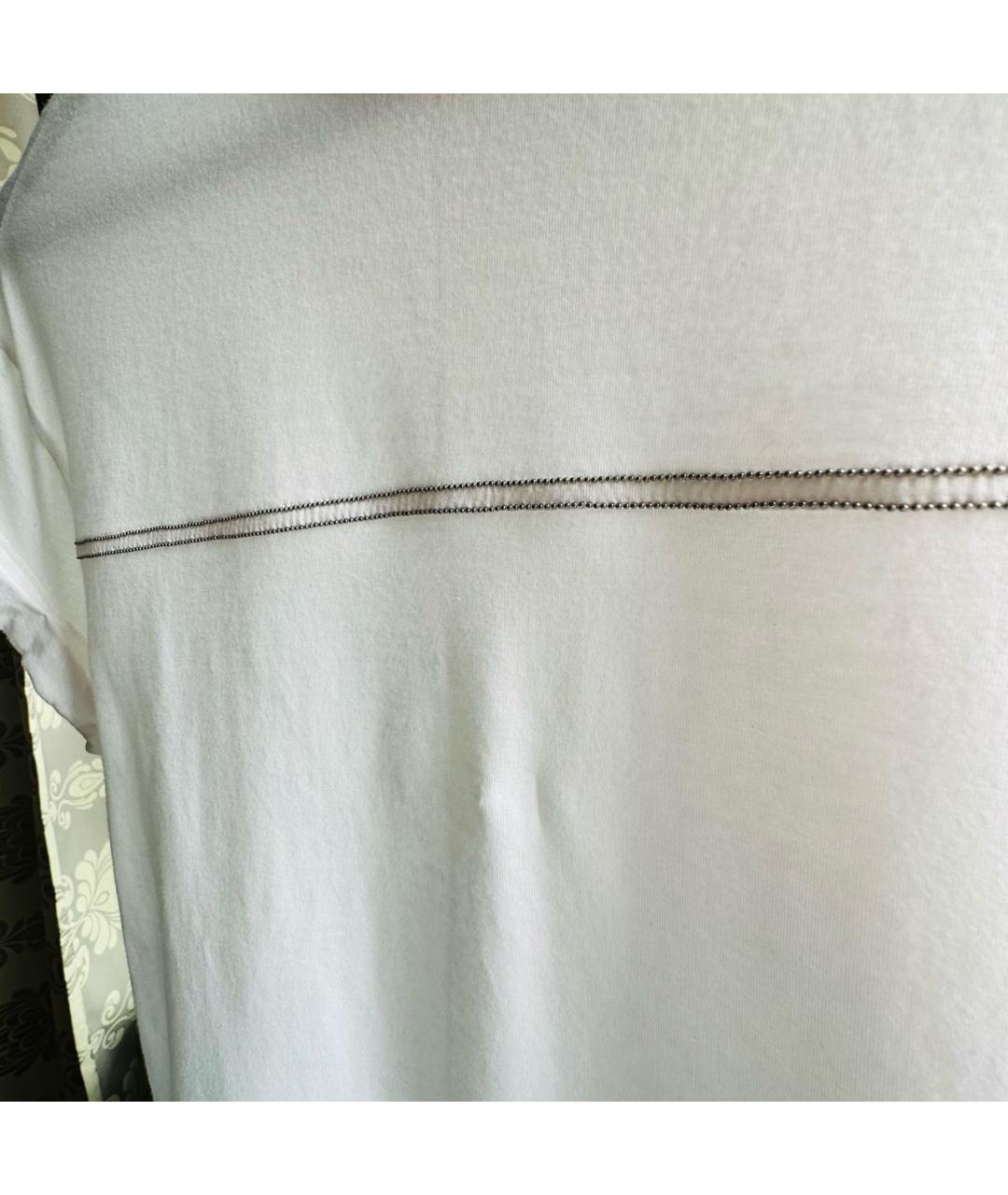 BRUNELLO CUCINELLI Белая хлопко-эластановая футболка, фото 4