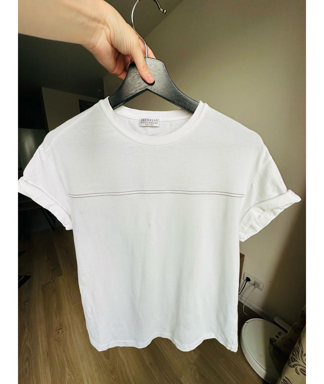 BRUNELLO CUCINELLI Белая хлопко-эластановая футболка, фото 6