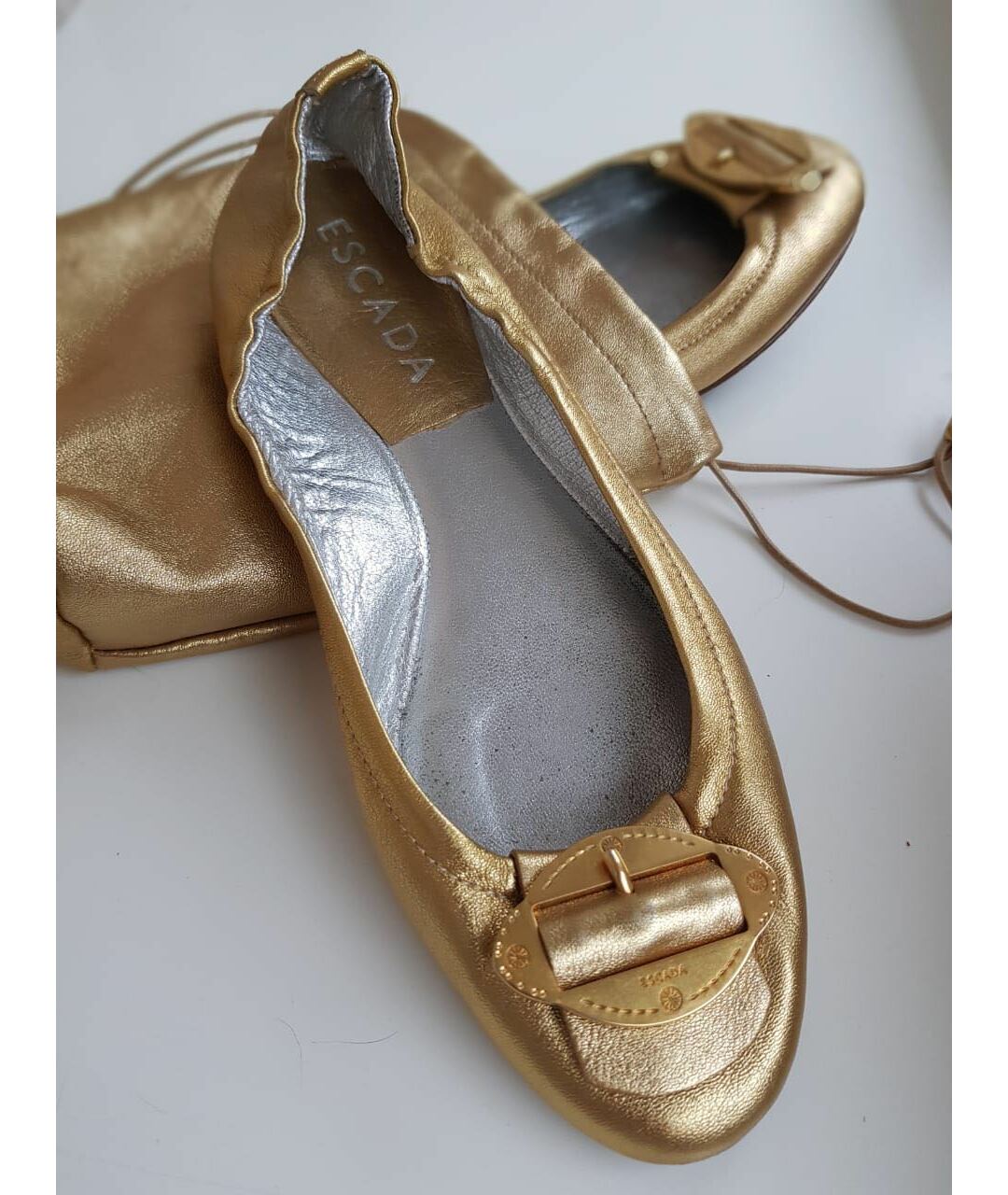ESCADA Золотые кожаные балетки, фото 2