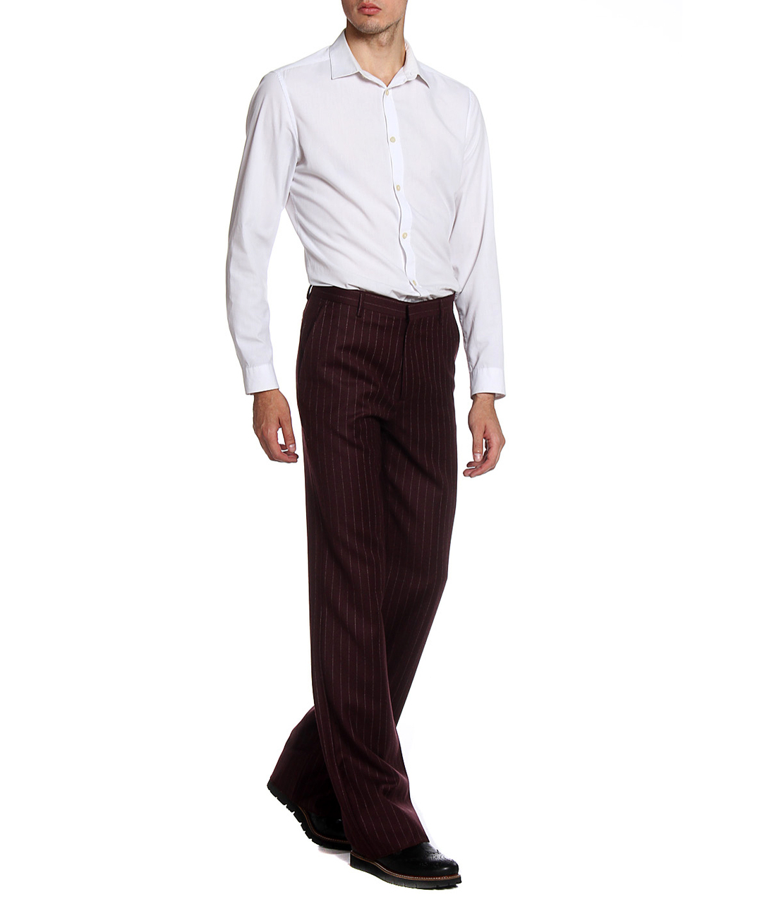 JOHN RICHMOND Коричневые шерстяные классические брюки, фото 3