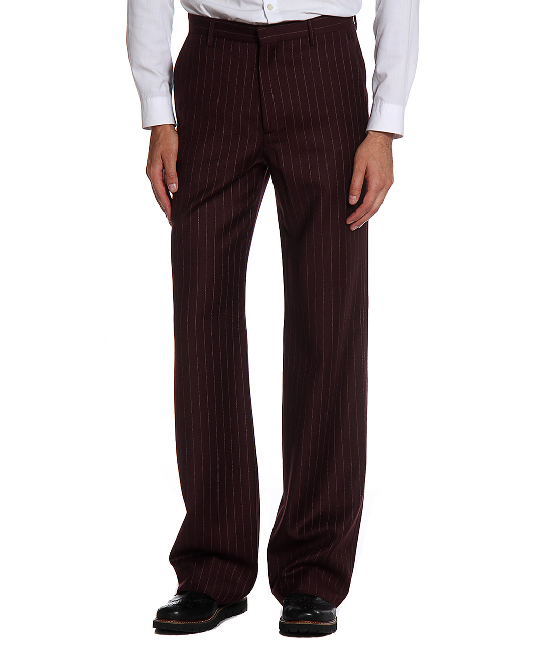 JOHN RICHMOND Коричневые шерстяные классические брюки, фото 4