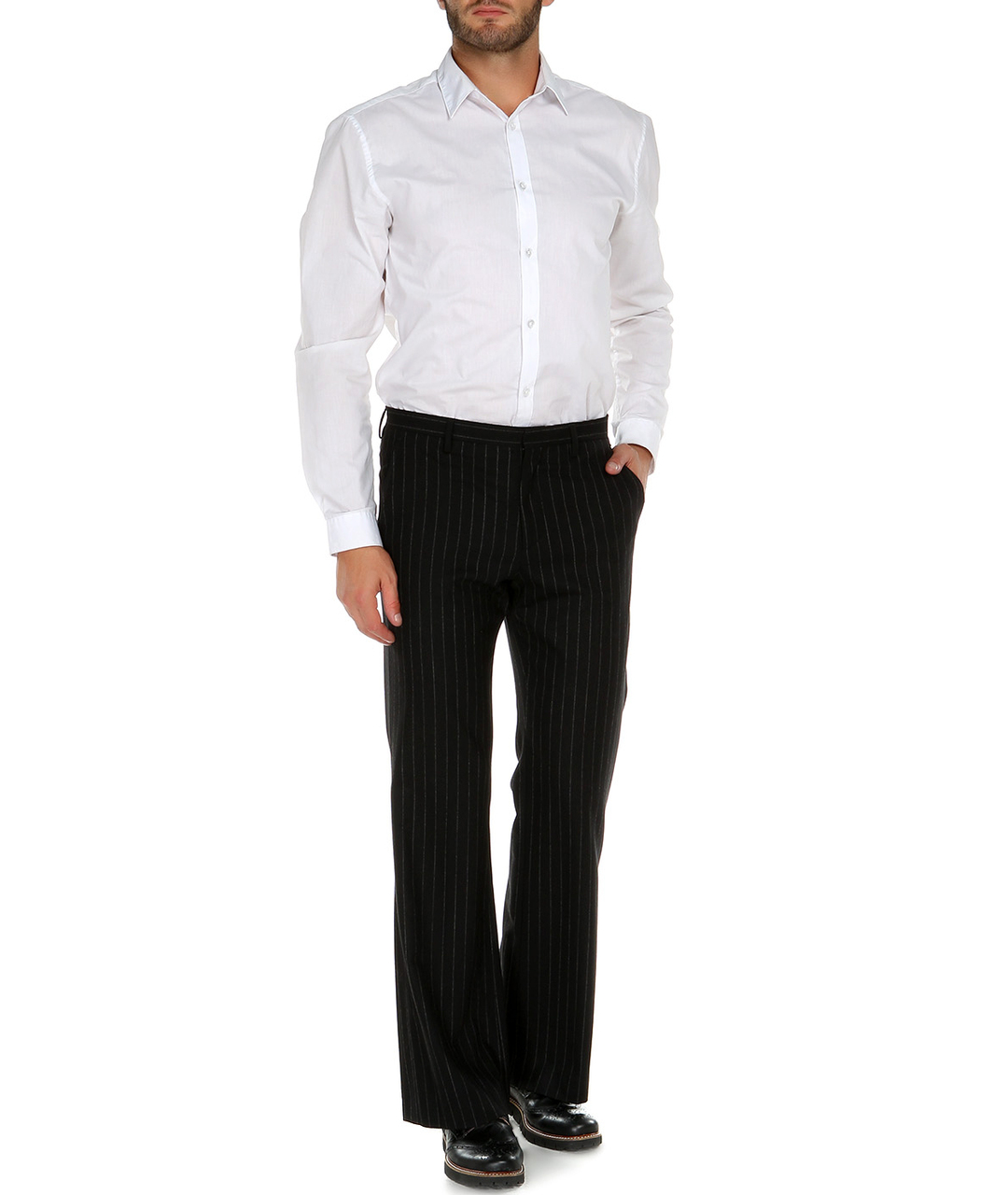 JOHN RICHMOND Черные шерстяные классические брюки, фото 3