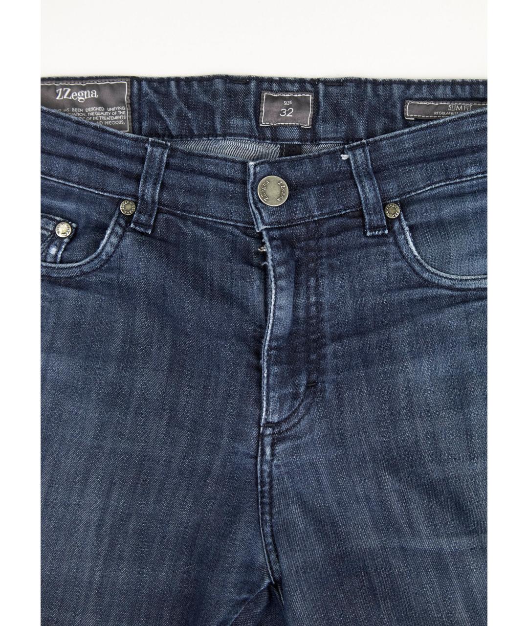 ZZEGNA Синие хлопко-эластановые прямые джинсы, фото 3