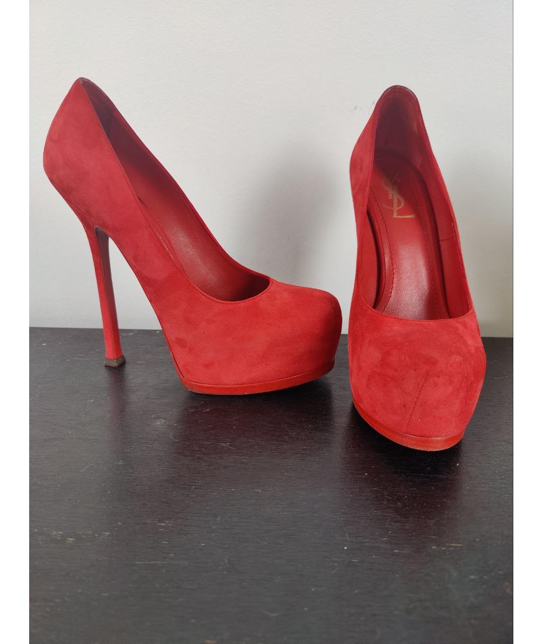 YVES SAINT LAURENT VINTAGE Красные замшевые туфли, фото 7