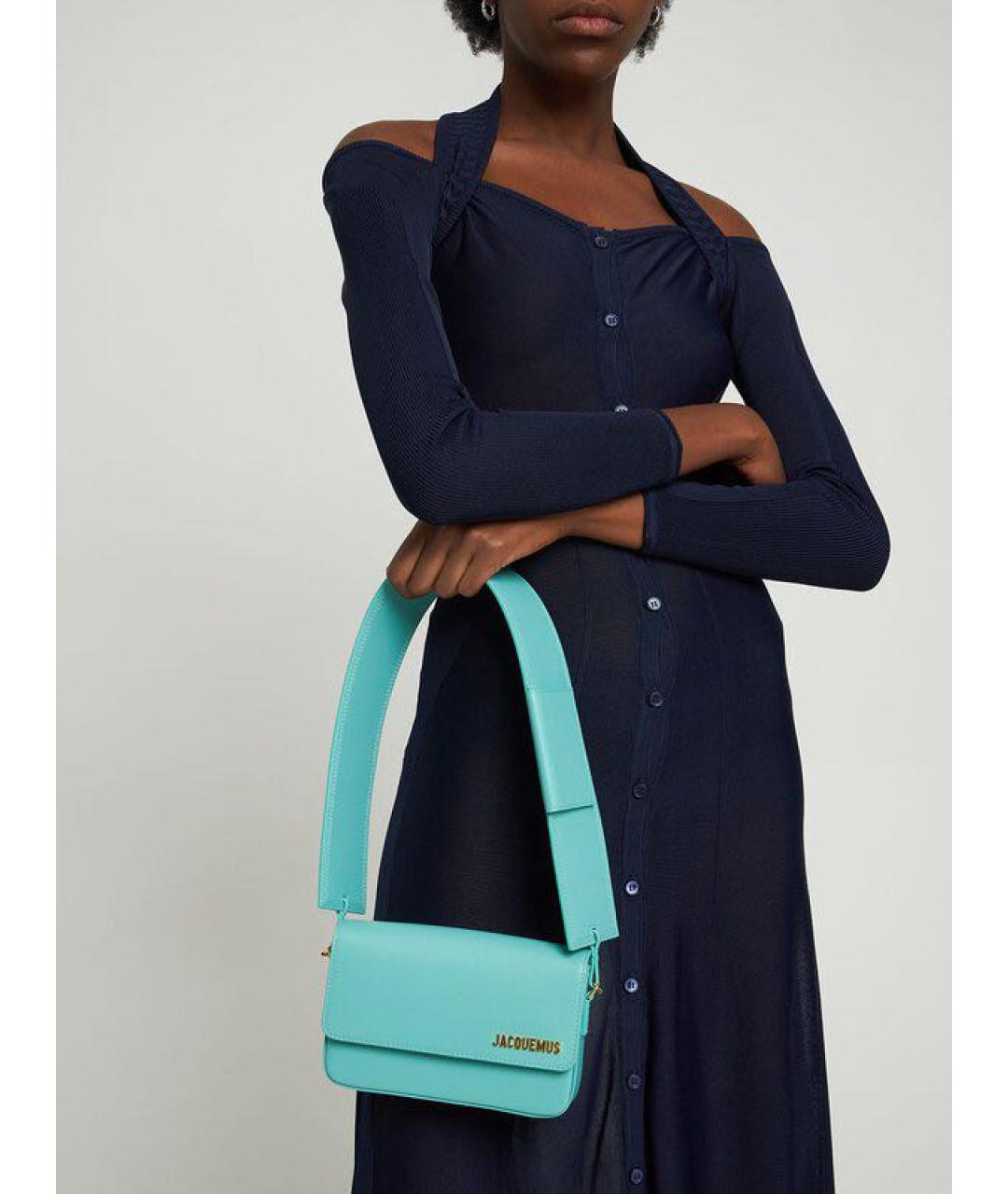 JACQUEMUS Бирюзовая кожаная сумка через плечо, фото 3