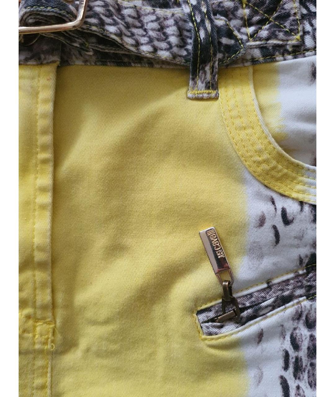 JUST CAVALLI Желтая хлопко-эластановая юбка мини, фото 4