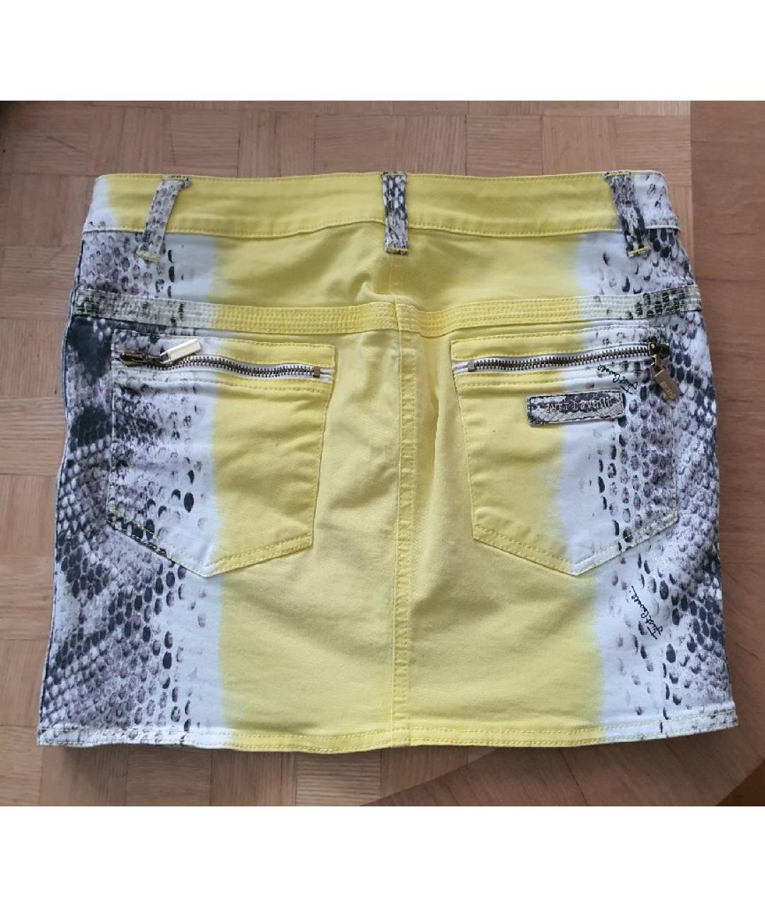 JUST CAVALLI Желтая хлопко-эластановая юбка мини, фото 2
