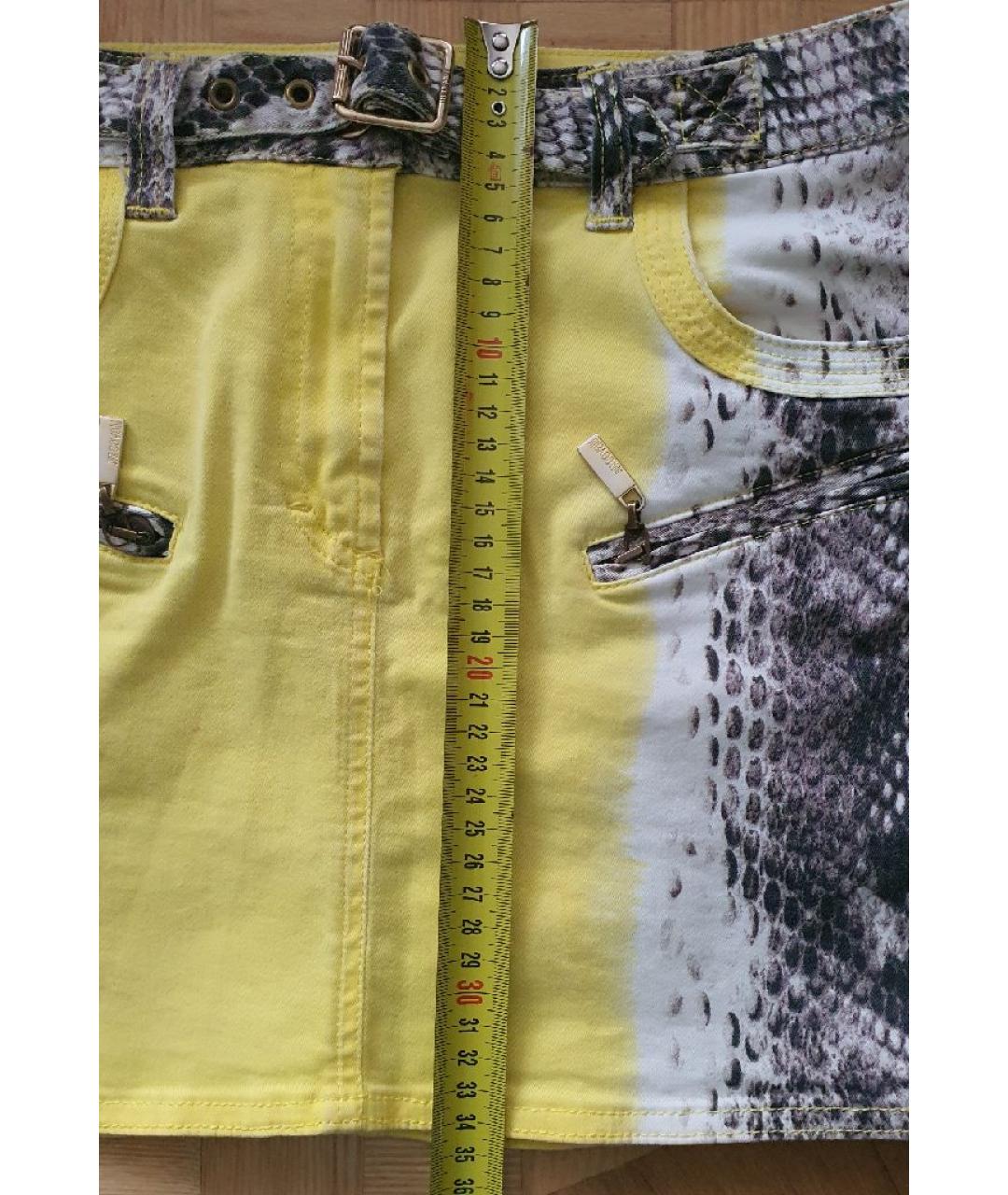JUST CAVALLI Желтая хлопко-эластановая юбка мини, фото 5