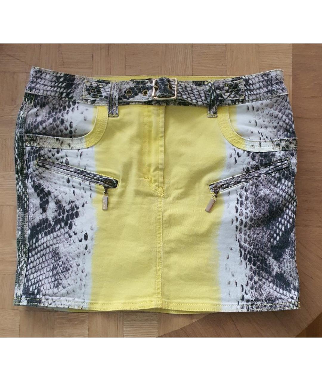 JUST CAVALLI Желтая хлопко-эластановая юбка мини, фото 10