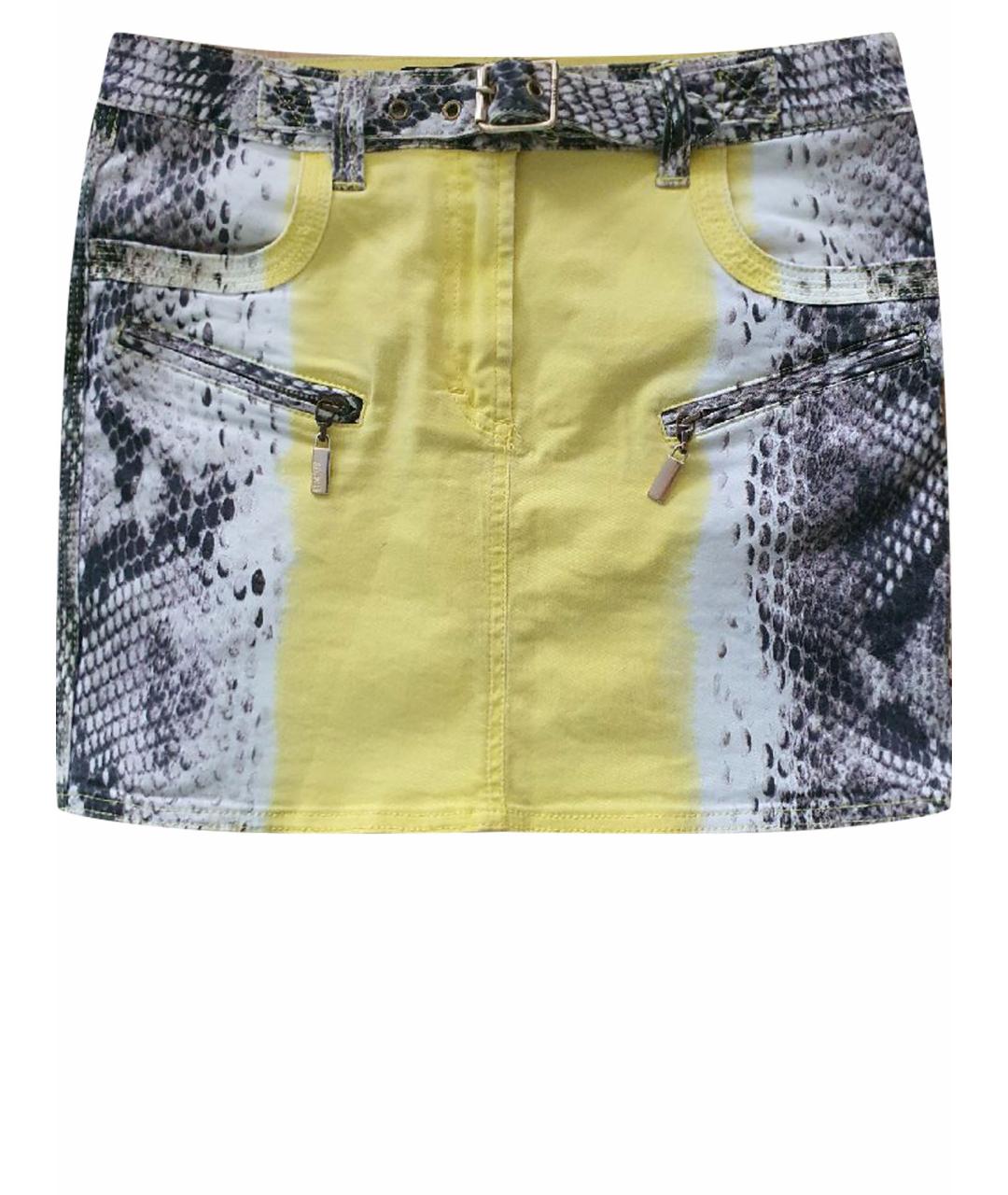 JUST CAVALLI Желтая хлопко-эластановая юбка мини, фото 1