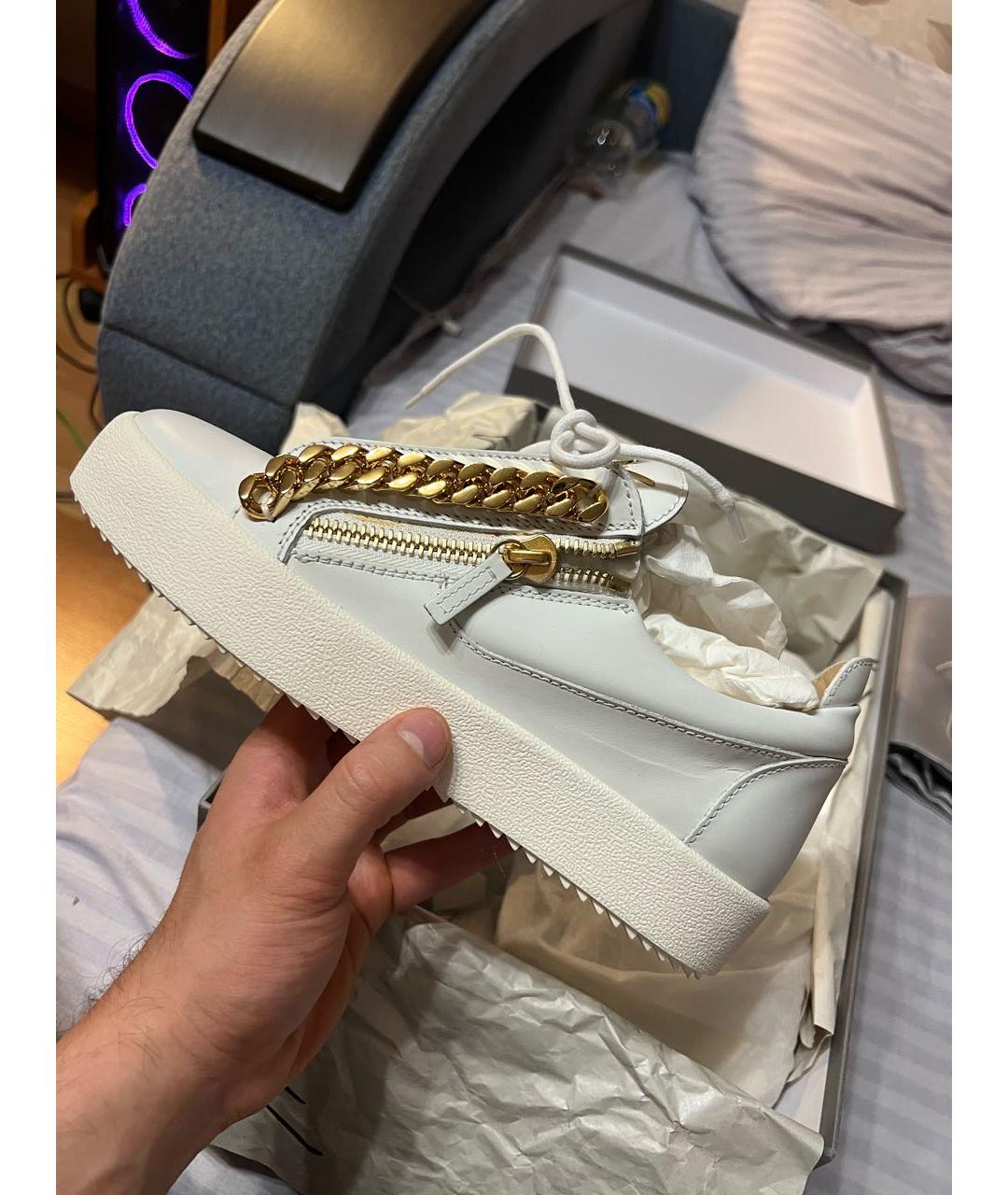 GIUSEPPE ZANOTTI DESIGN Белые кожаные низкие кроссовки / кеды, фото 4