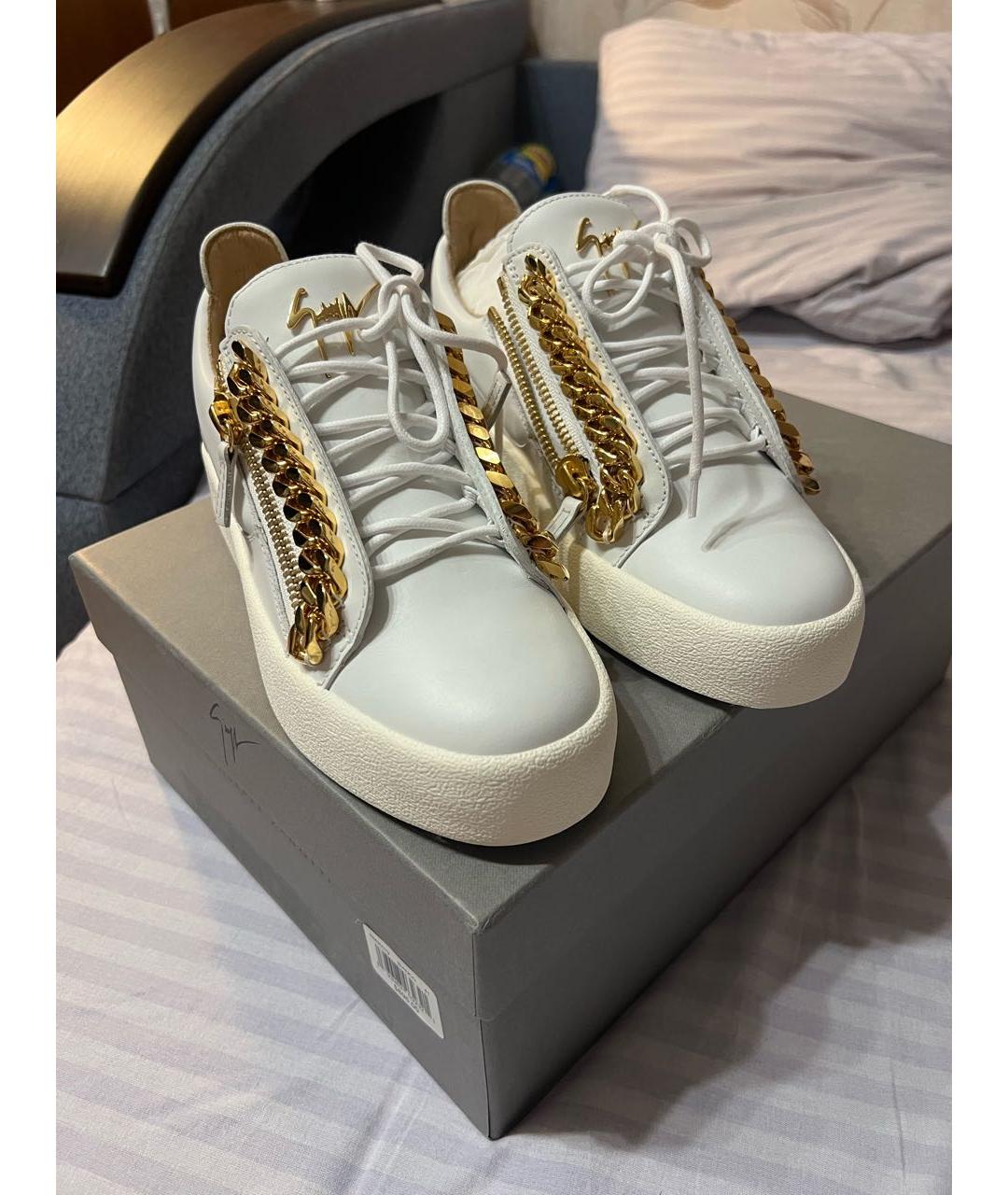 GIUSEPPE ZANOTTI DESIGN Белые кожаные низкие кроссовки / кеды, фото 2