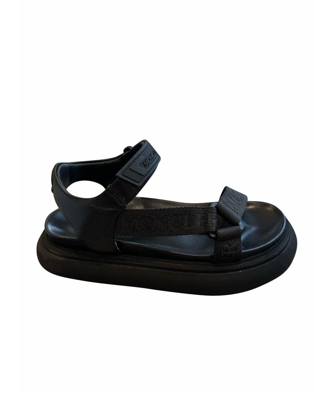 MONCLER Черные кожаные сандалии, фото 1