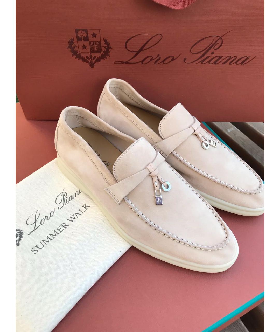 LORO PIANA Розовые замшевые лоферы, фото 9