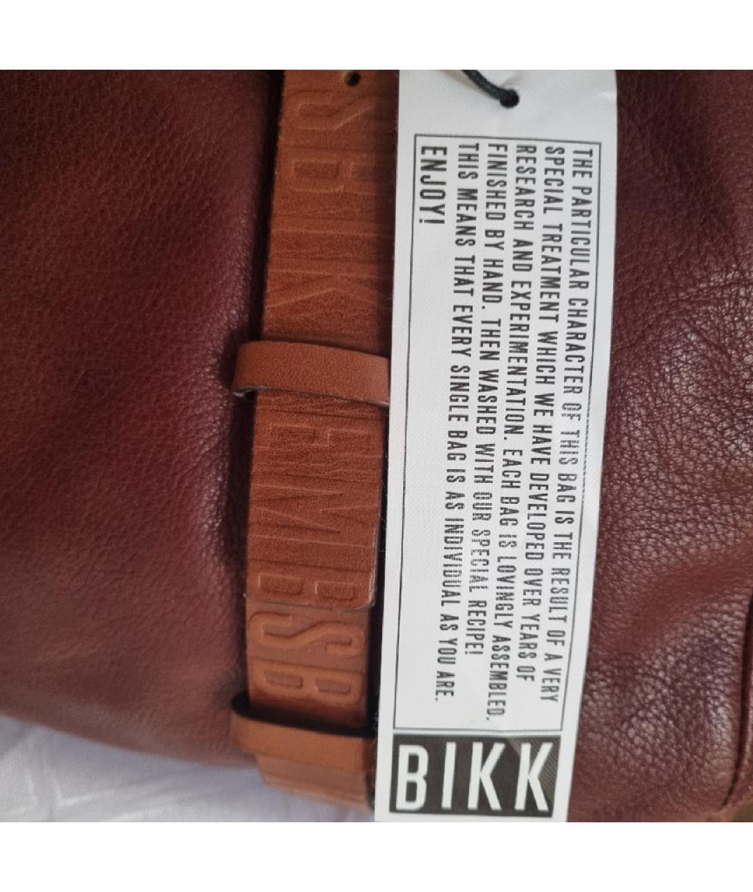BIKKEMBERGS Коричневая кожаная сумка с короткими ручками, фото 5