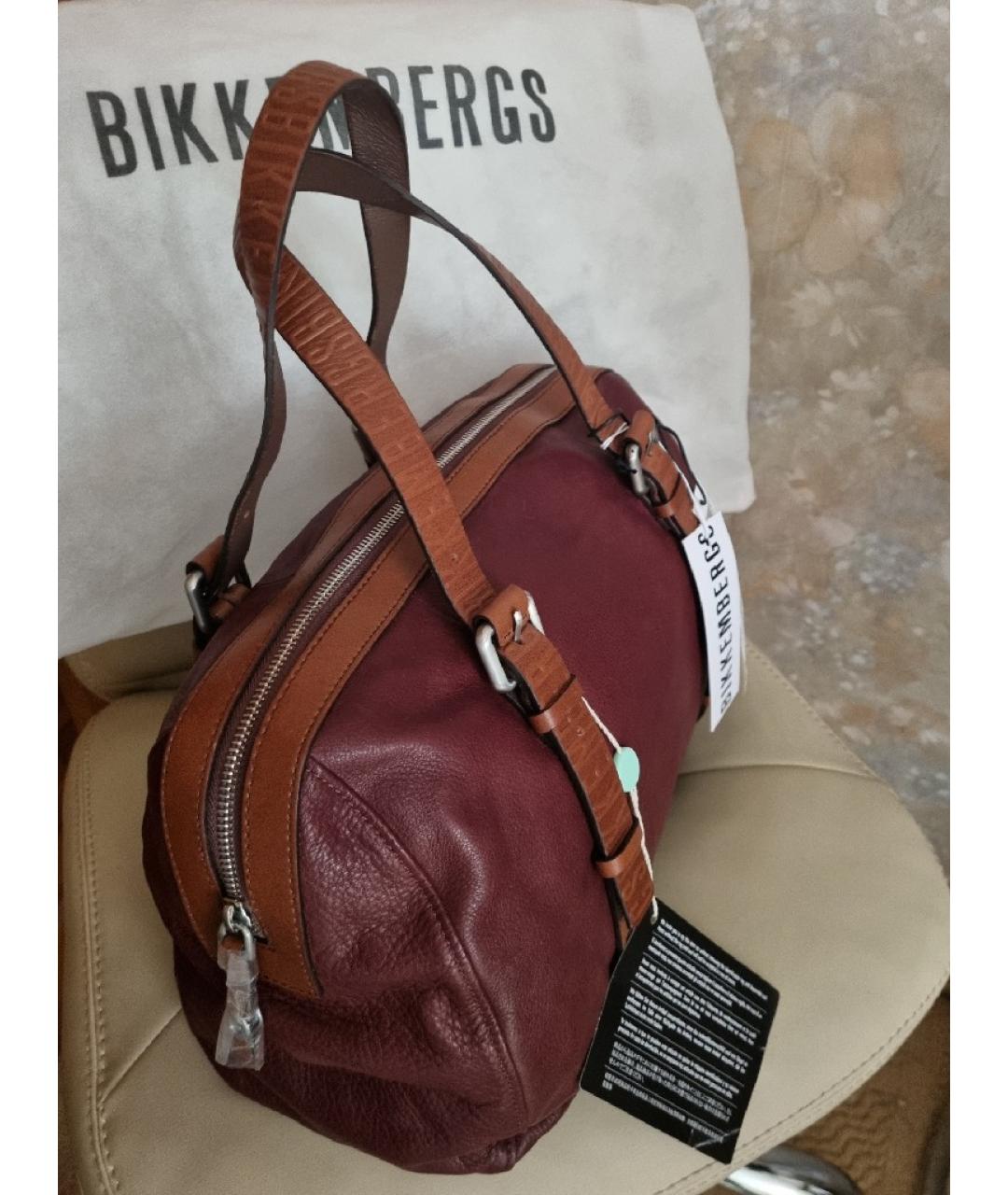 BIKKEMBERGS Коричневая кожаная сумка с короткими ручками, фото 2