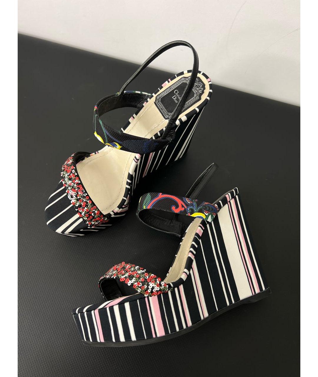 CHRISTIAN DIOR Мульти текстильные босоножки, фото 4