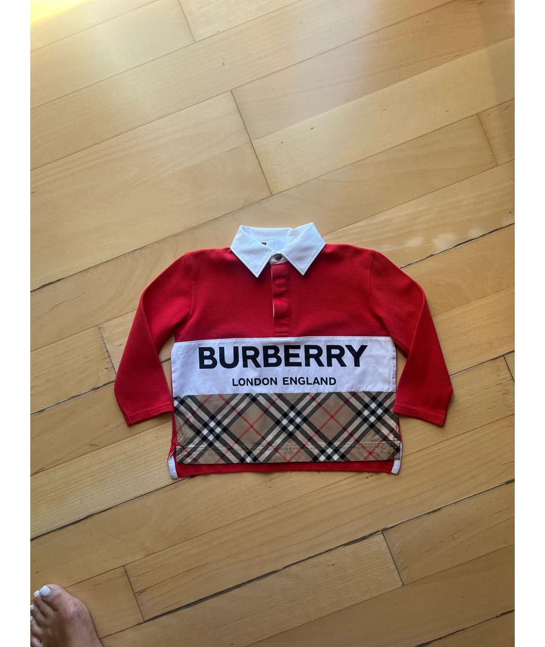 BURBERRY Красная хлопковая детская футболка, фото 7