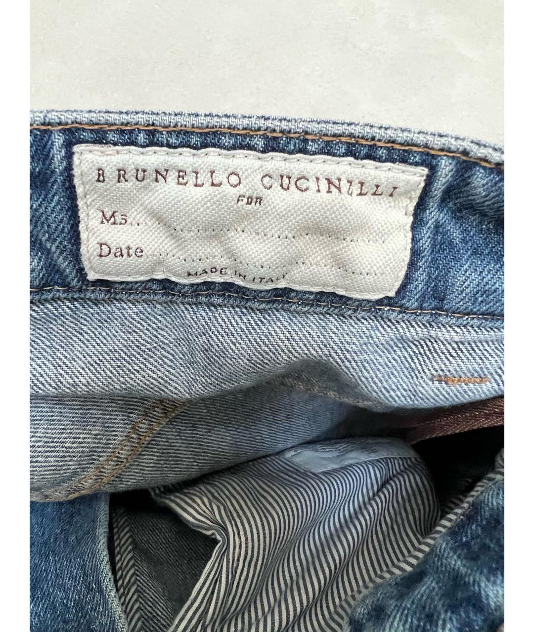 BRUNELLO CUCINELLI Голубые хлопковые джинсы слим, фото 4