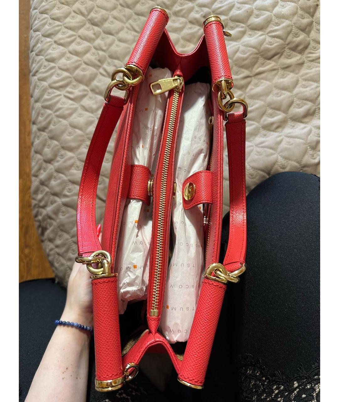 DOLCE&GABBANA Коралловая кожаная сумка с короткими ручками, фото 3