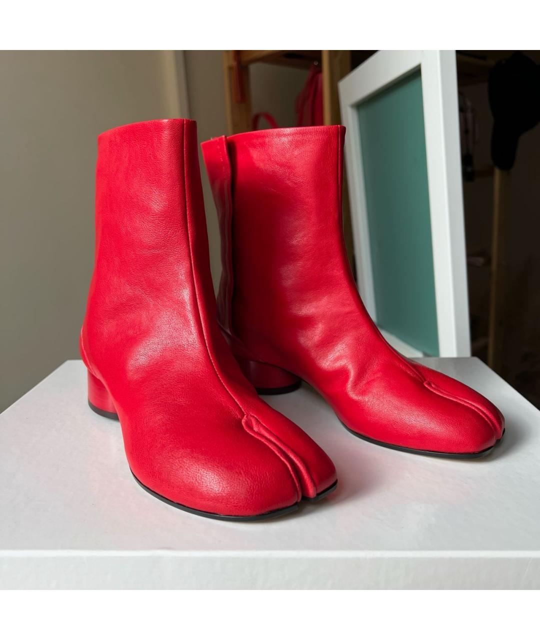 MAISON MARGIELA Красные кожаные ботильоны, фото 2