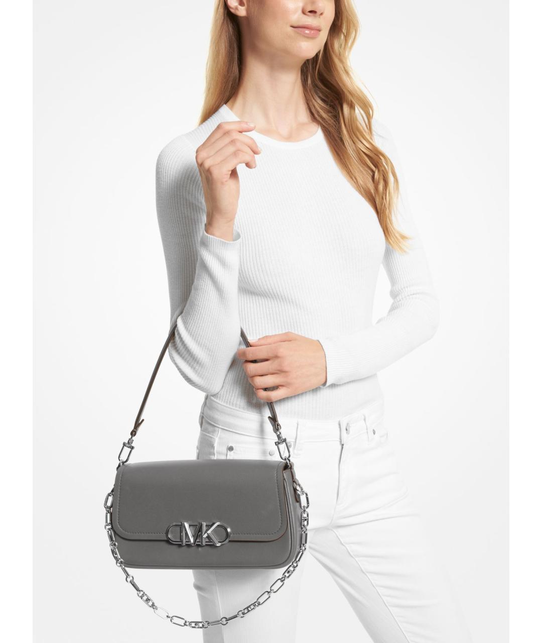MICHAEL KORS Серая кожаная сумка с короткими ручками, фото 3