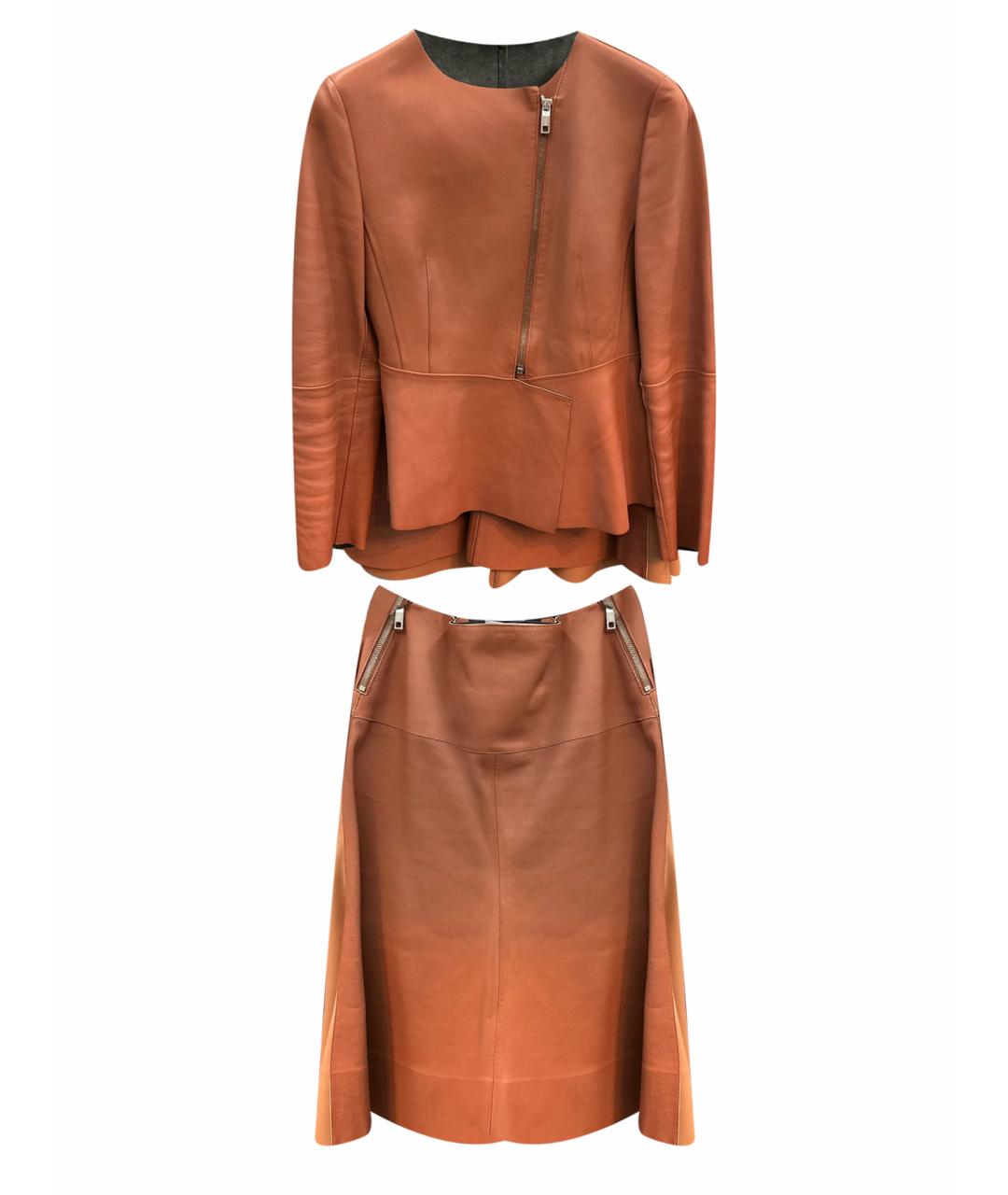 SPORTMAX Оранжевый кожаный костюм с юбками, фото 1