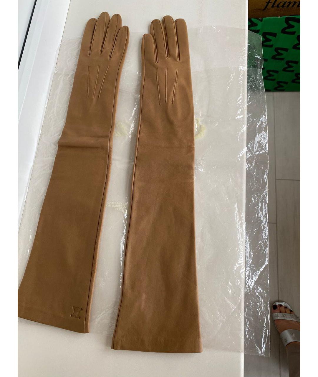 CELINE PRE-OWNED Бежевые кожаные перчатки, фото 5