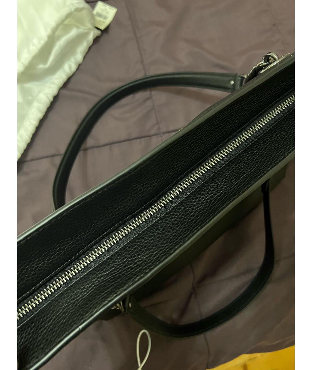 COACH Черная кожаная сумка с короткими ручками, фото 4