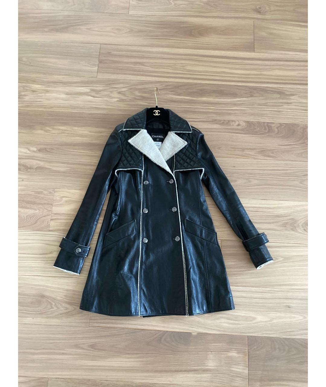 CHANEL PRE-OWNED Черное кожаное пальто, фото 9