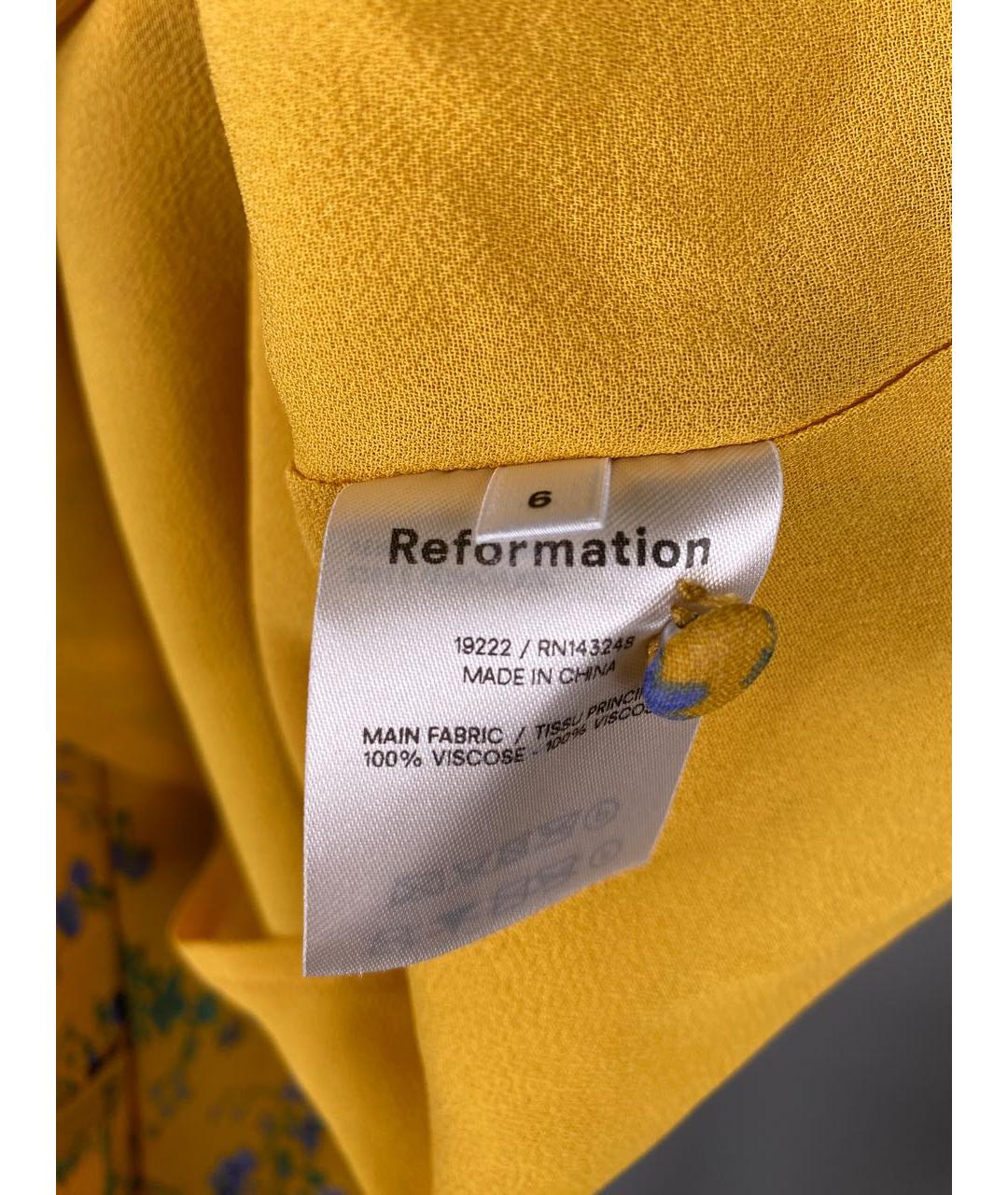 REFORMATION Желтое вискозное повседневное платье, фото 8