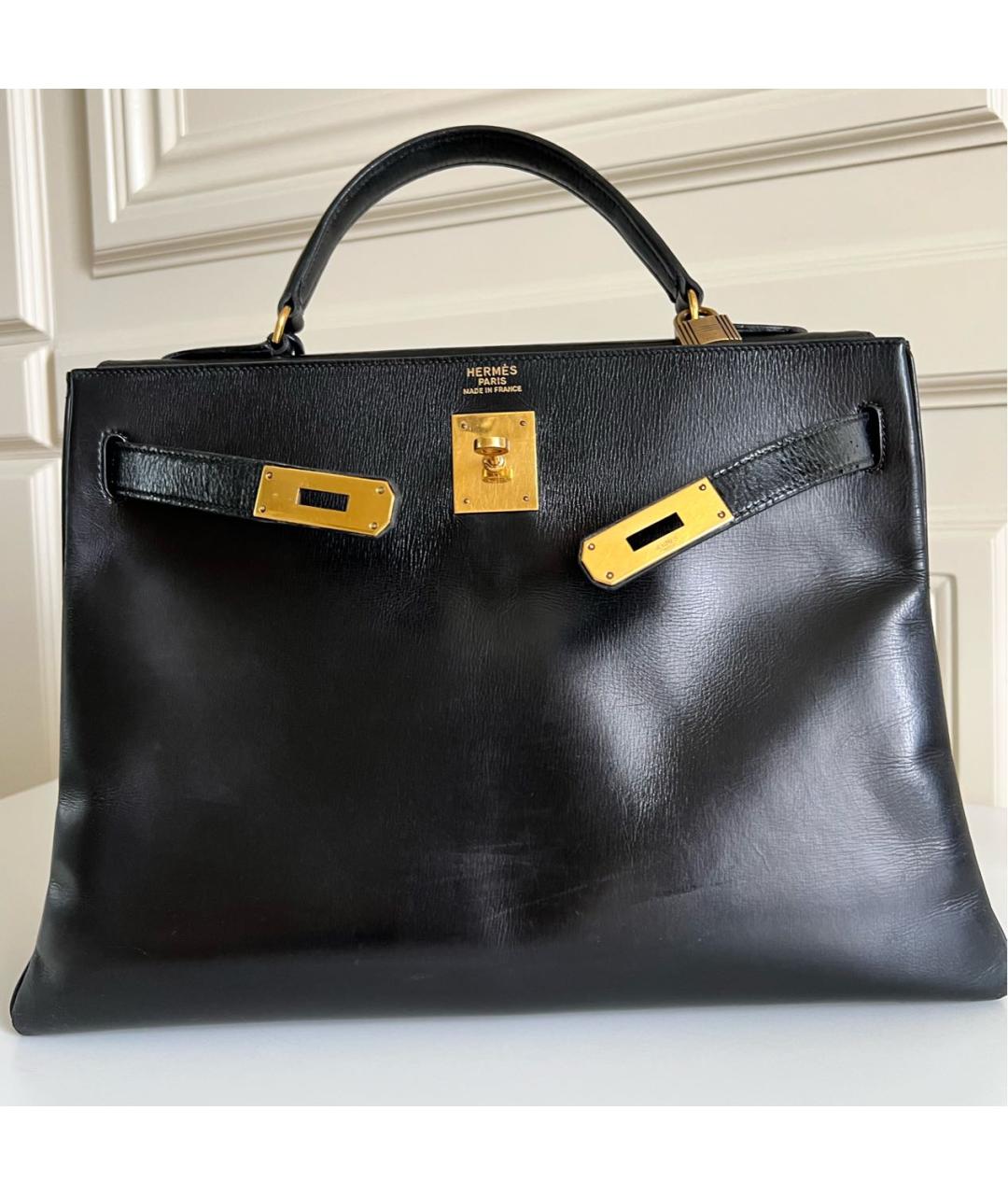 HERMES Черная кожаная сумка с короткими ручками, фото 4