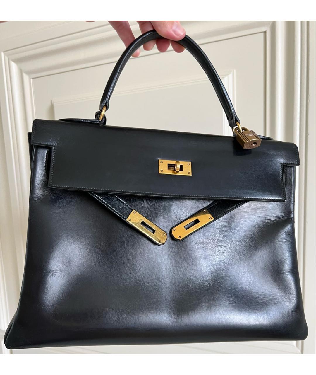 HERMES Черная кожаная сумка с короткими ручками, фото 3