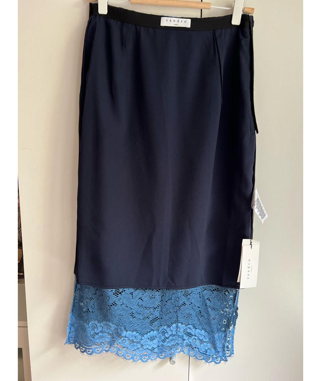 SANDRO Голубая кружевная юбка миди, фото 5