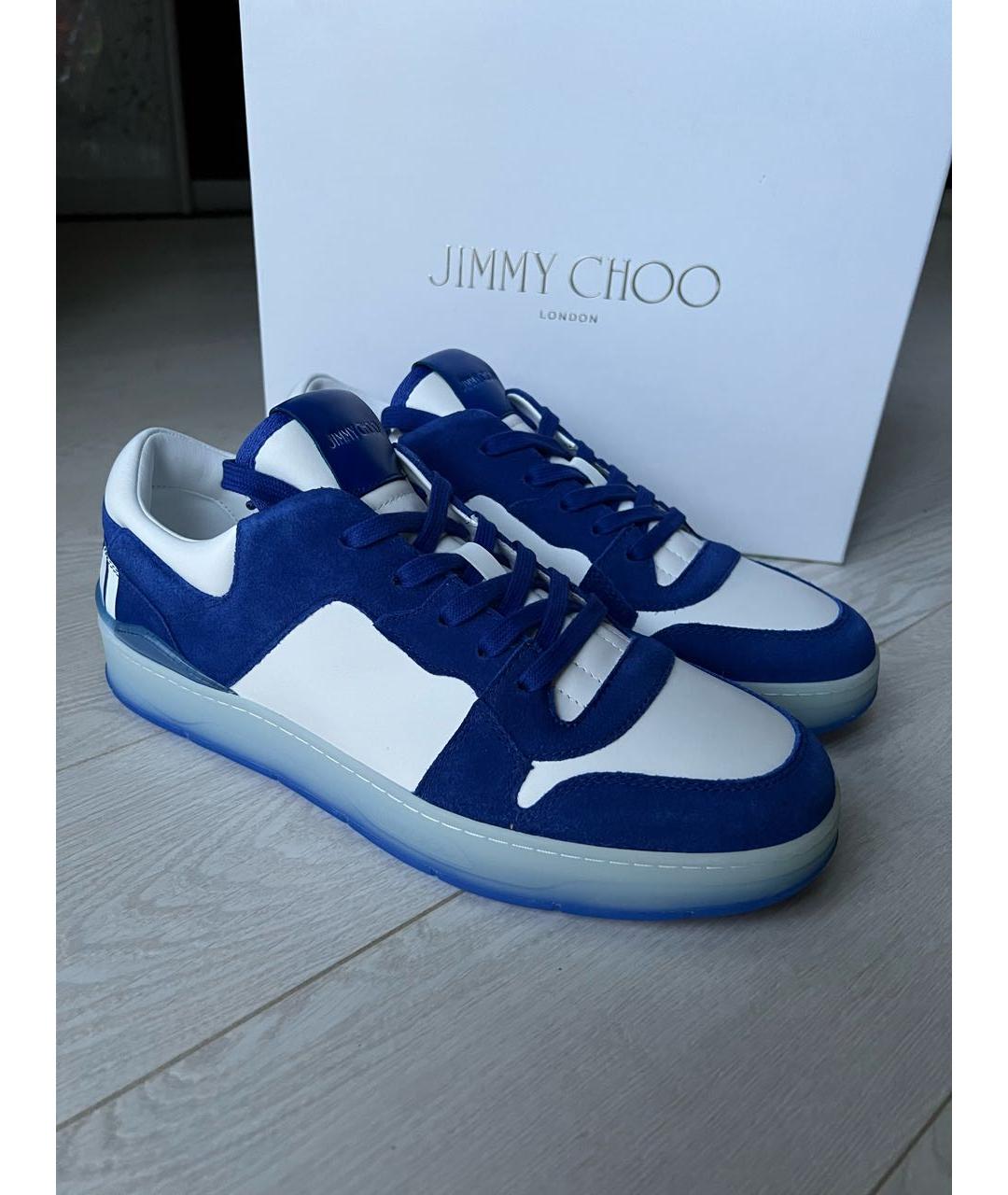 JIMMY CHOO Синие кожаные низкие кроссовки / кеды, фото 3